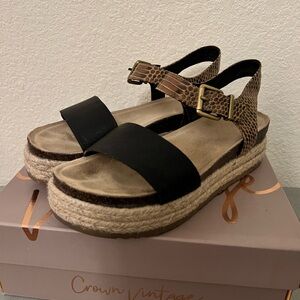Crown Vintage Black and Tan Espadrille Sandals
